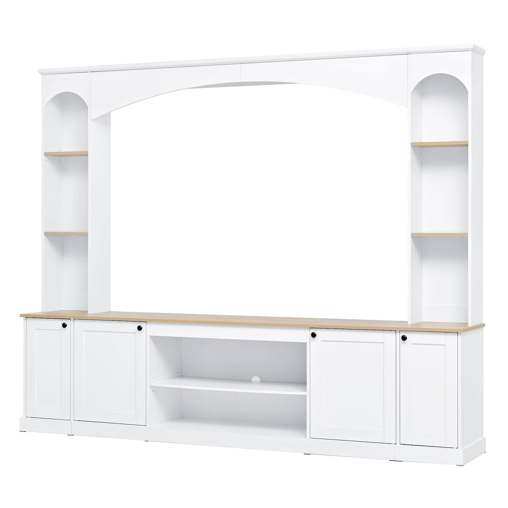 Entertainment Center Arched Wall Unit White MDF Fits TV 91.6x14.9x73.8 In