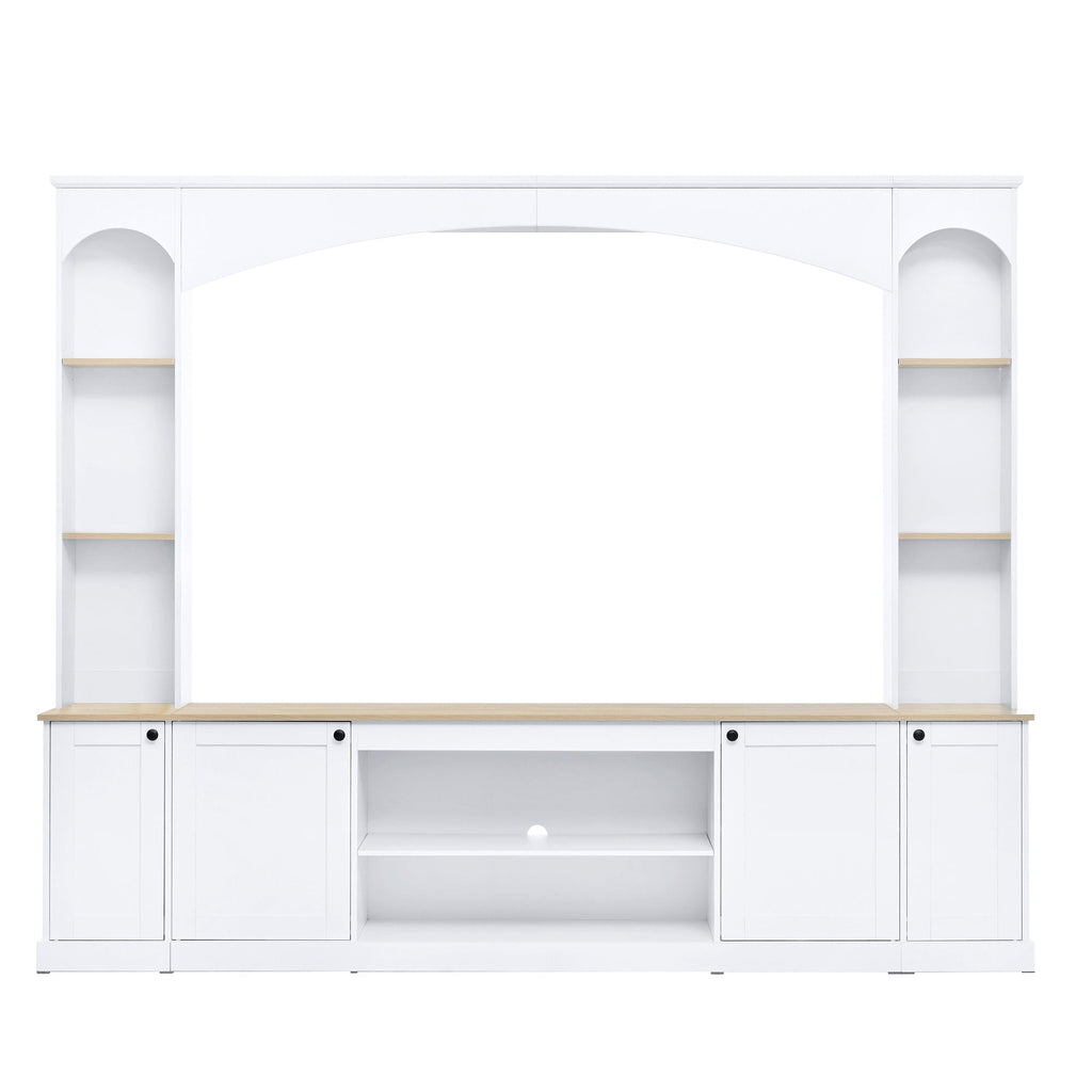 Entertainment Center Arched Wall Unit White MDF Fits TV 91.6x14.9x73.8 In