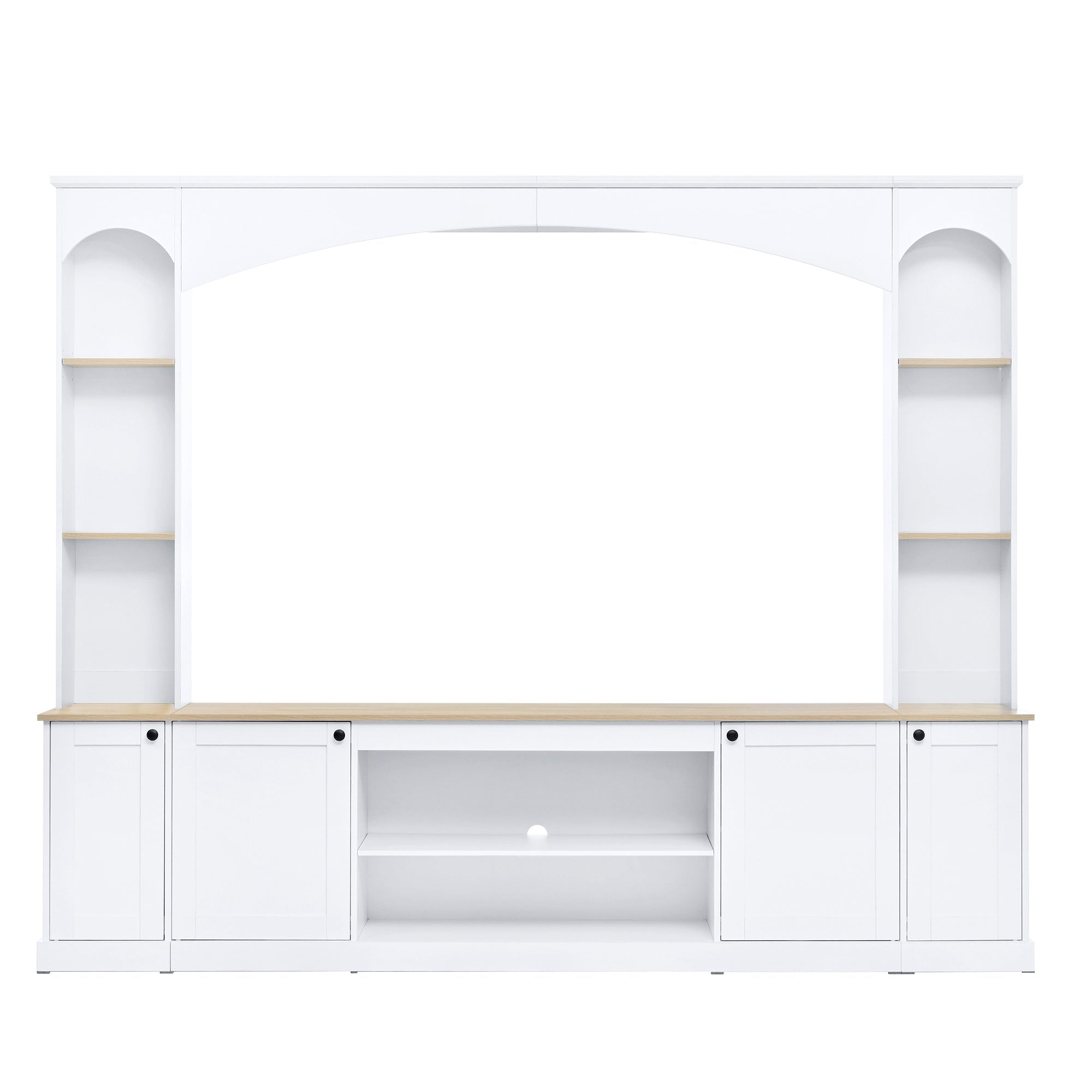 Entertainment Center Arched Wall Unit White MDF Fits TV 91.6x14.9x73.8 In