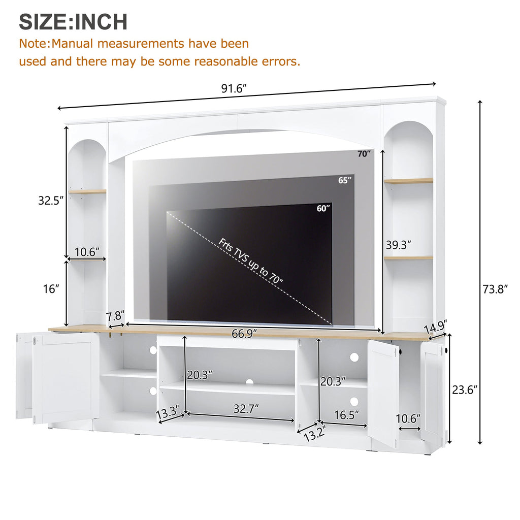 Entertainment Center Arched Wall Unit White MDF Fits TV 91.6x14.9x73.8 In