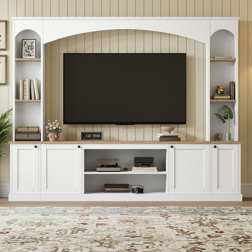Entertainment Center Arched Wall Unit White MDF Fits TV 91.6x14.9x73.8 In