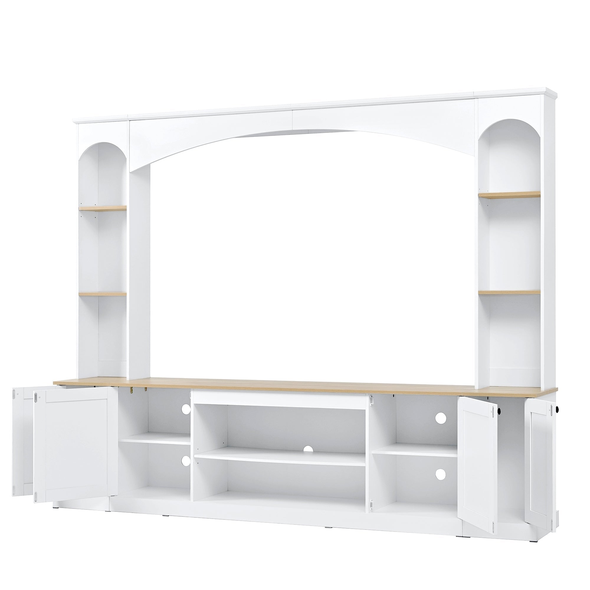 Entertainment Center Arched Wall Unit White MDF Fits TV 91.6x14.9x73.8 In