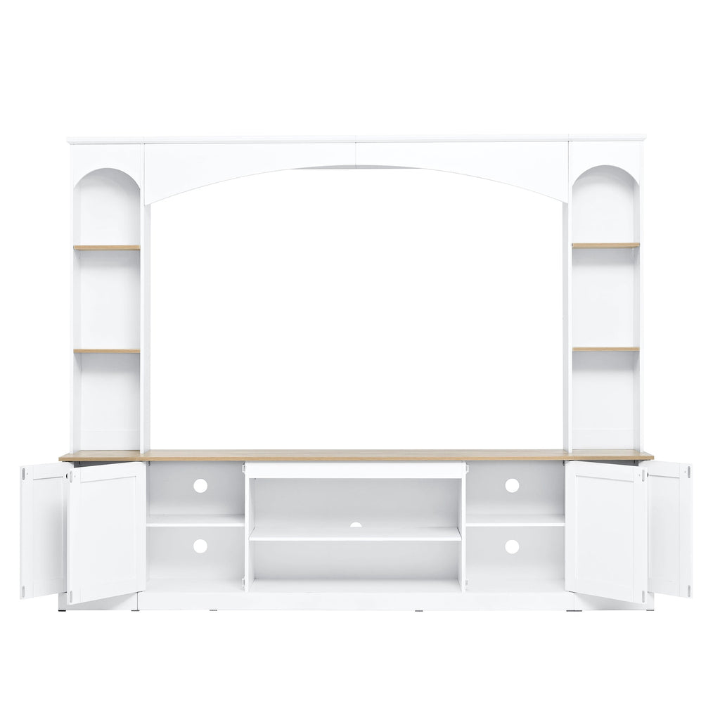 Entertainment Center Arched Wall Unit White MDF Fits TV 91.6x14.9x73.8 In